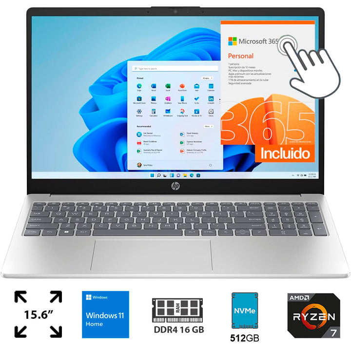 LAPTOP HP 15.6" 16 GB RAM 512 GB SSD PROCESADOR RIZEN 7-7730U