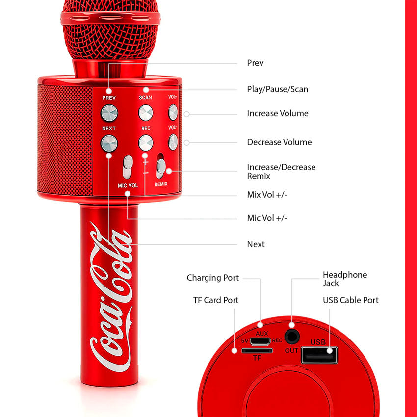 Coca-cola Bocina Bluetooth Tipo Microfono ( 2-pack) con Radio Fm y Batería Recargable