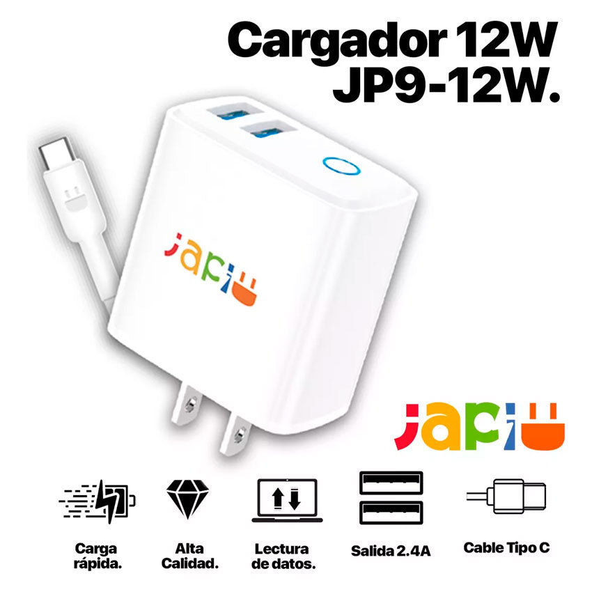 JAPI ADAPTADOR AC 2 USB , C/CABLE LIGHTNING