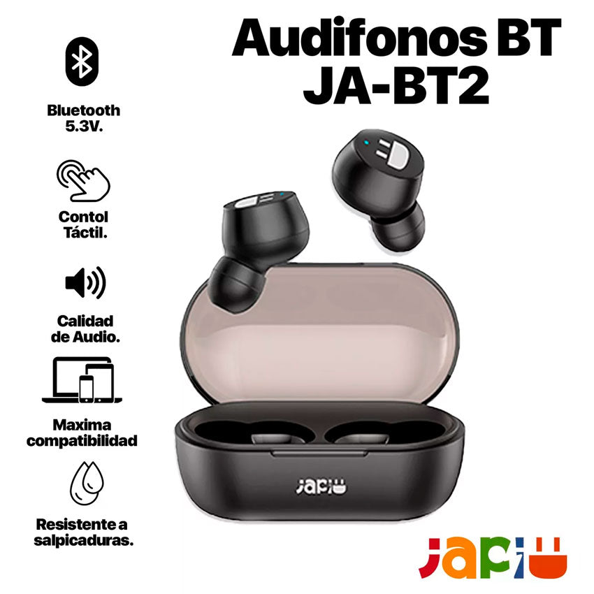 JAPI AUDÍFONOS INALÁMBRICOS BLUETOOTH JA-BT2 COLOR NEGRO