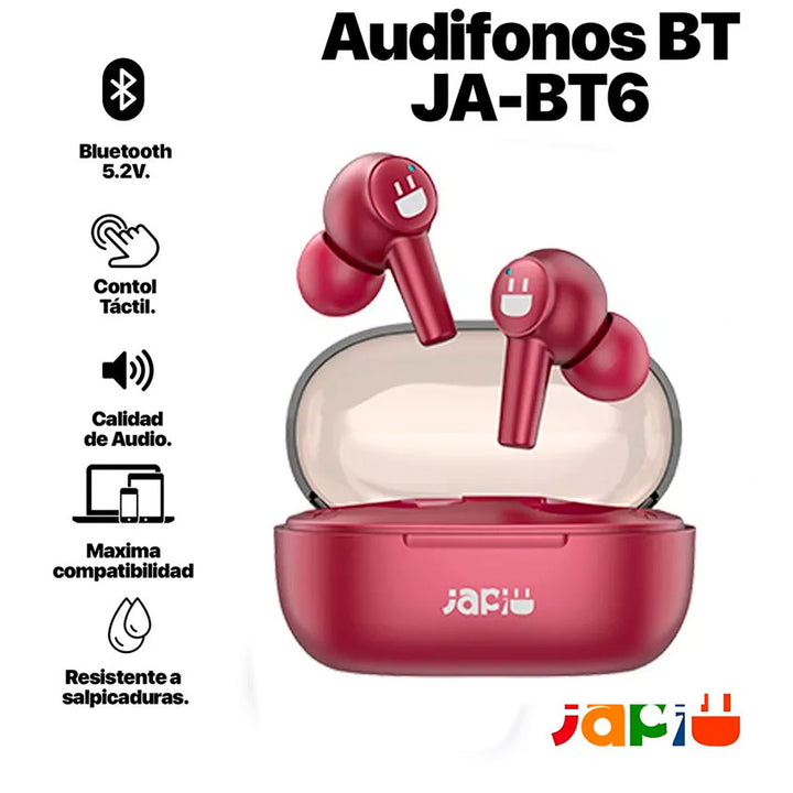 JAPI AUDÍFONOS INALÁMBRICOS BLUETOOTH JA-BT6 COLOR ROJO