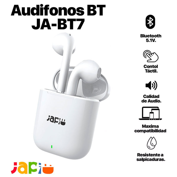 JAPI AUDÍFONOS INALÁMBRICOS BLUETOOTH JA-BT7 COLOR BLANCO