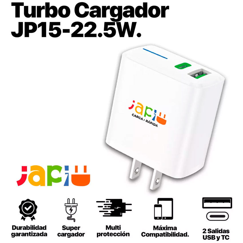 JAPI ADAPTADOR AC 2 USB 22.5W TURBO