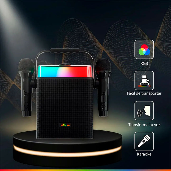 JAPI BOCINA BLUETOOTH - KARAOKE C/2 MICROFONOS LUCES RGB Y TWS