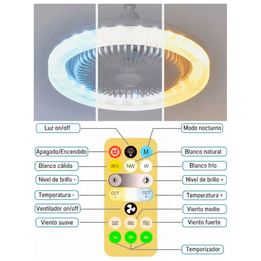 Lampara Led con Ventilador 25w Efecto Cristal Megaluz