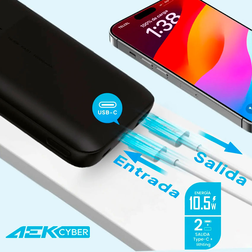 Aek Cyber Bateria de Respaldo 10000mah 10.5w