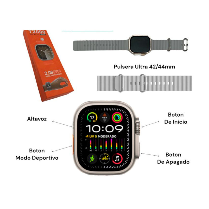 Importamex Smartwatch T2000 On Pantalla de 2,08” y Pantalla Infinita – Color Naranja