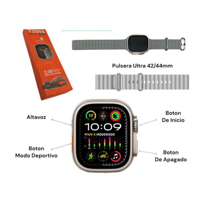 Importamex Smartwatch T2000 On Pantalla de 2,08” y Pantalla Infinita – Color Naranja