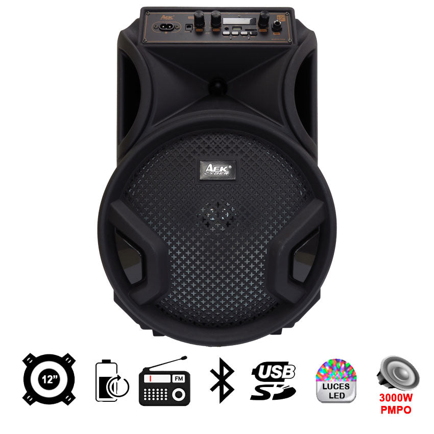 AEK BAFLE 12" PULGADAS 3,000W PMPO BLUETOOTH INCLUYE MICROFONO INALAM